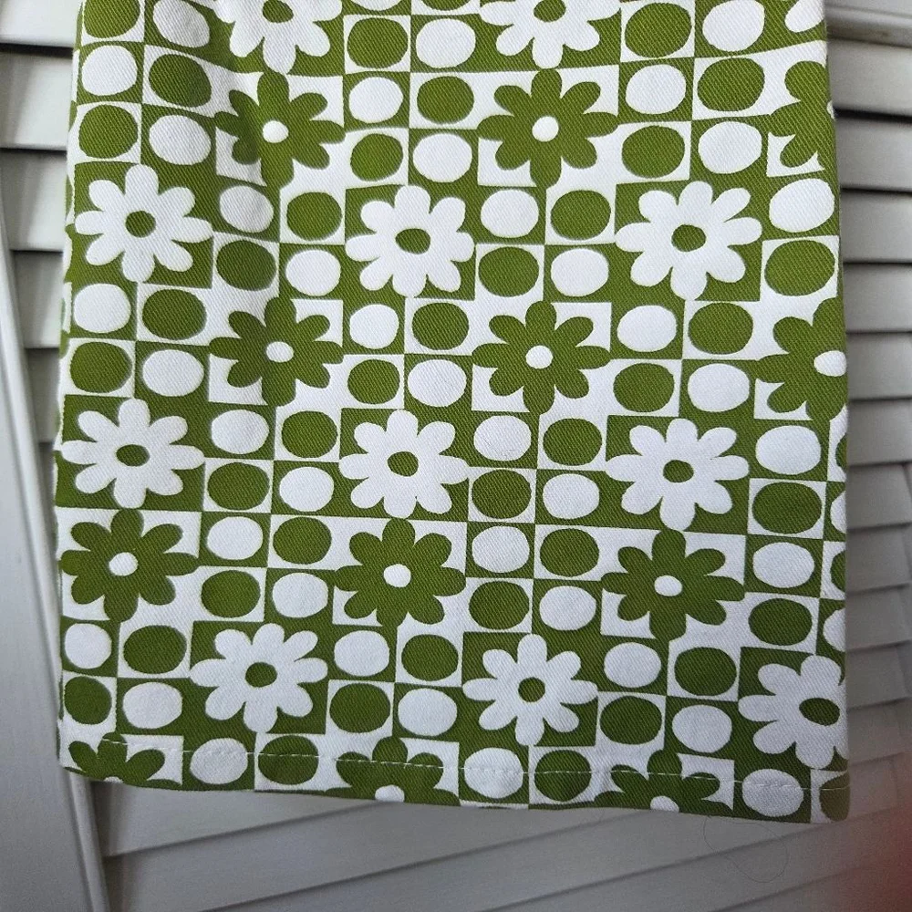 Motel Denim handmade cotton stretchy wide leg green and white flower pants - Picture 5 of 11